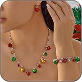 RLHRNDE Christmas Necklaces Bracelet Earrings Set Cute Jingle Bell Ornament Long Chain Drop Dangle Earrings Lovely Bracelet Xmas Clothing Accessories Holiday Party Jewelry Gifts