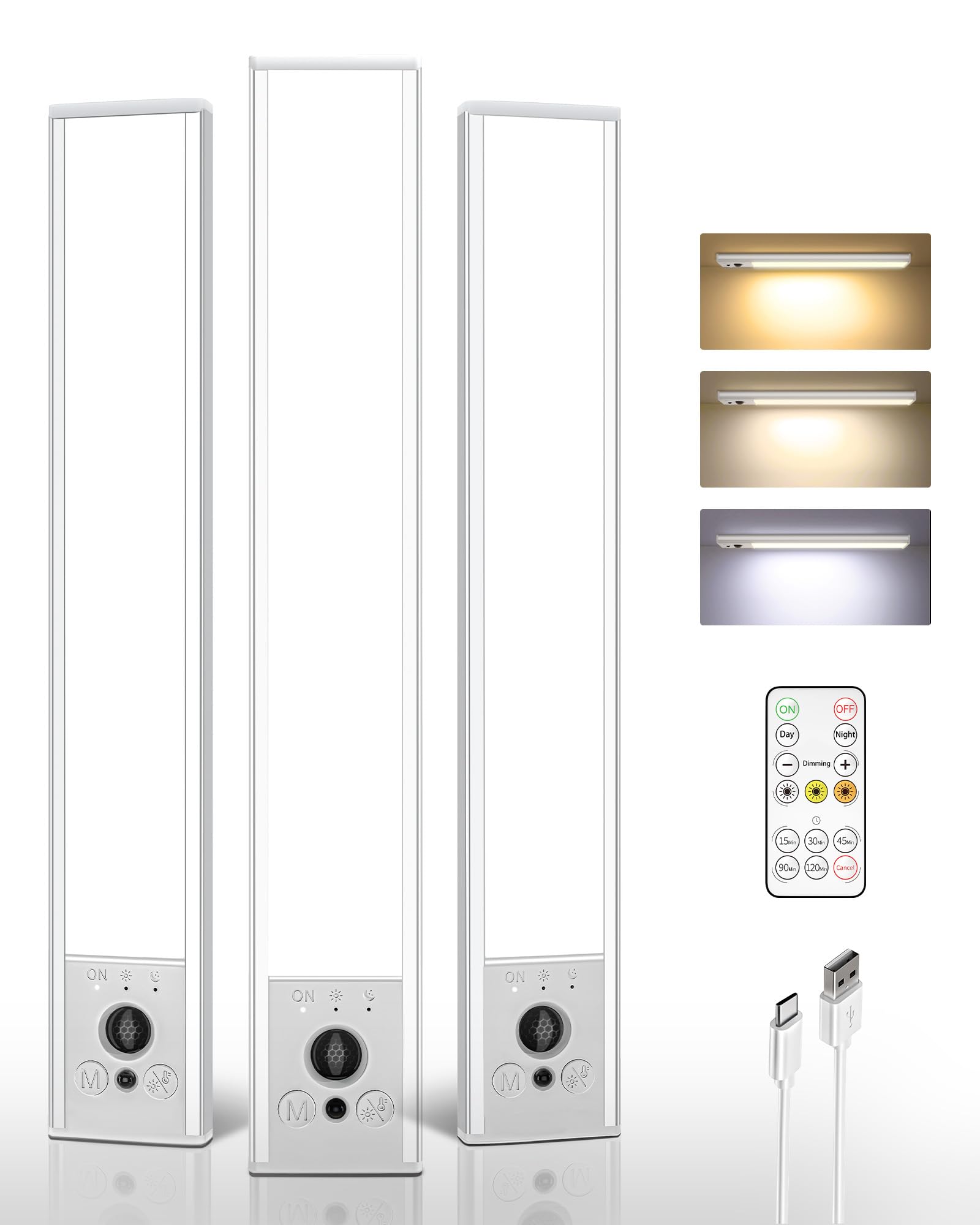 Photo 1 of EZVALO 3 Pack Under Cabinet Lighting, 2400mAh Rechargeable Motion Sensor Light, 10inch Magnetic Closet Lights with Dimmable & 3 Color Temps, Wireless Motion Activated Lights with Remote for Kitchen