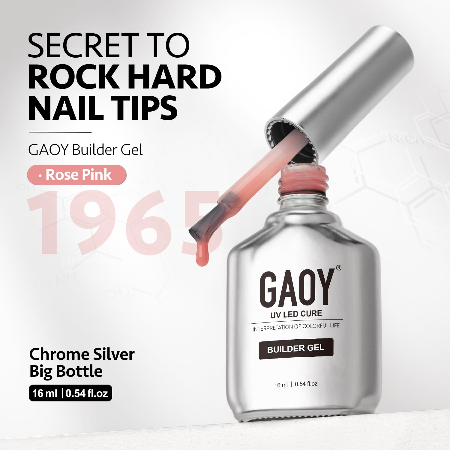 GAOY Builder Gel for Nails, 16ml Nail Strengthener in a Bottle, Nail Extension Hard Gel, Soak Off Long Lasting UV Gel, 1965 Rose Pink, Base Coat Top Coat Needed - Image 6