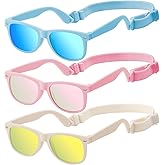 zestero Baby Infant Toddler Sunglasses with Strap, 3 Pack Infant Sunglasses for Boys & Girls 0-24 Months, UV Protection