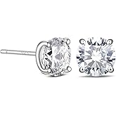 4 CTW 925 Sterling Silver Cubic Zirconia Stud Earrings for Women and Men, Round and Princess Cut CZ Studs, Solitaire Earring, Cubic Zirconia Earrings Studs, Silver Studs Earrings for Women and Men