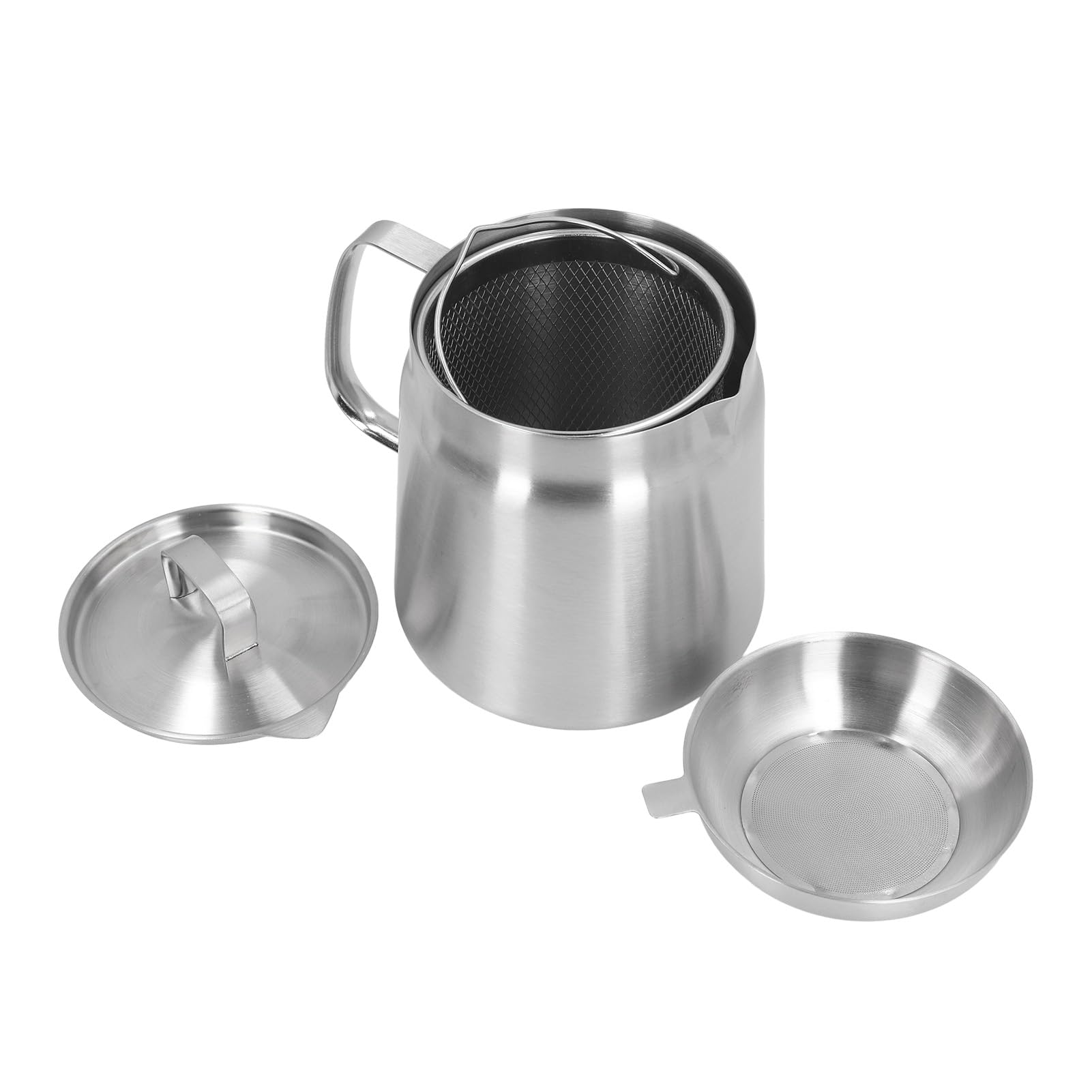 Stainless Steel Oil Strainer & Bacon Fat Separator 2L Storage Can with Handle for Kitchen Use - Silver