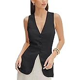 DRAHANCE Women's Summer Linen Vest Sleeveless 3 Button V Neck Casual Beach Waistcoat