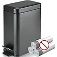 Homie Soft Close, Slim Trash Can 1.6 Gallon with Anti - Bag Slip Liner and Lid, Use as Mini Garbage Basket, Slim Dust Bin, or Decor in Bathroom, Restroom, Kitchen, or Bedroom (Matte Black)