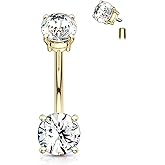 Forbidden Body Jewelry 14g Internally Threaded Solitaire CZ Top Mount Belly Button Ring