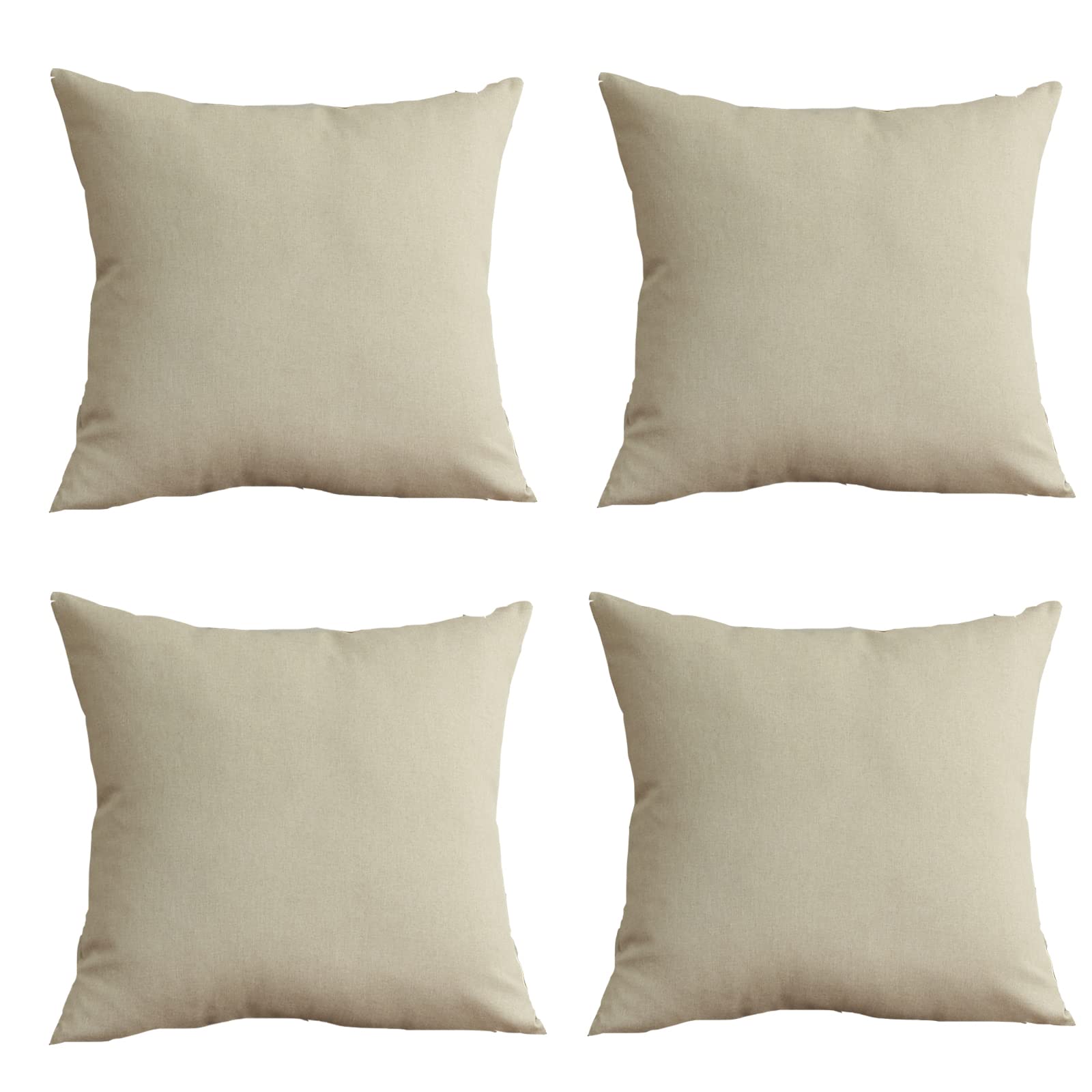 Outdoor Waterproof Cushion Cover, Pack of 2 Throw Pillow Covers Waterproof Garden Cushion Case Linen Square Pillow Cases for Patio Tent Balcony Couch Sofa, 18"x18"(45x45cm) (Beige, 4 Pack)