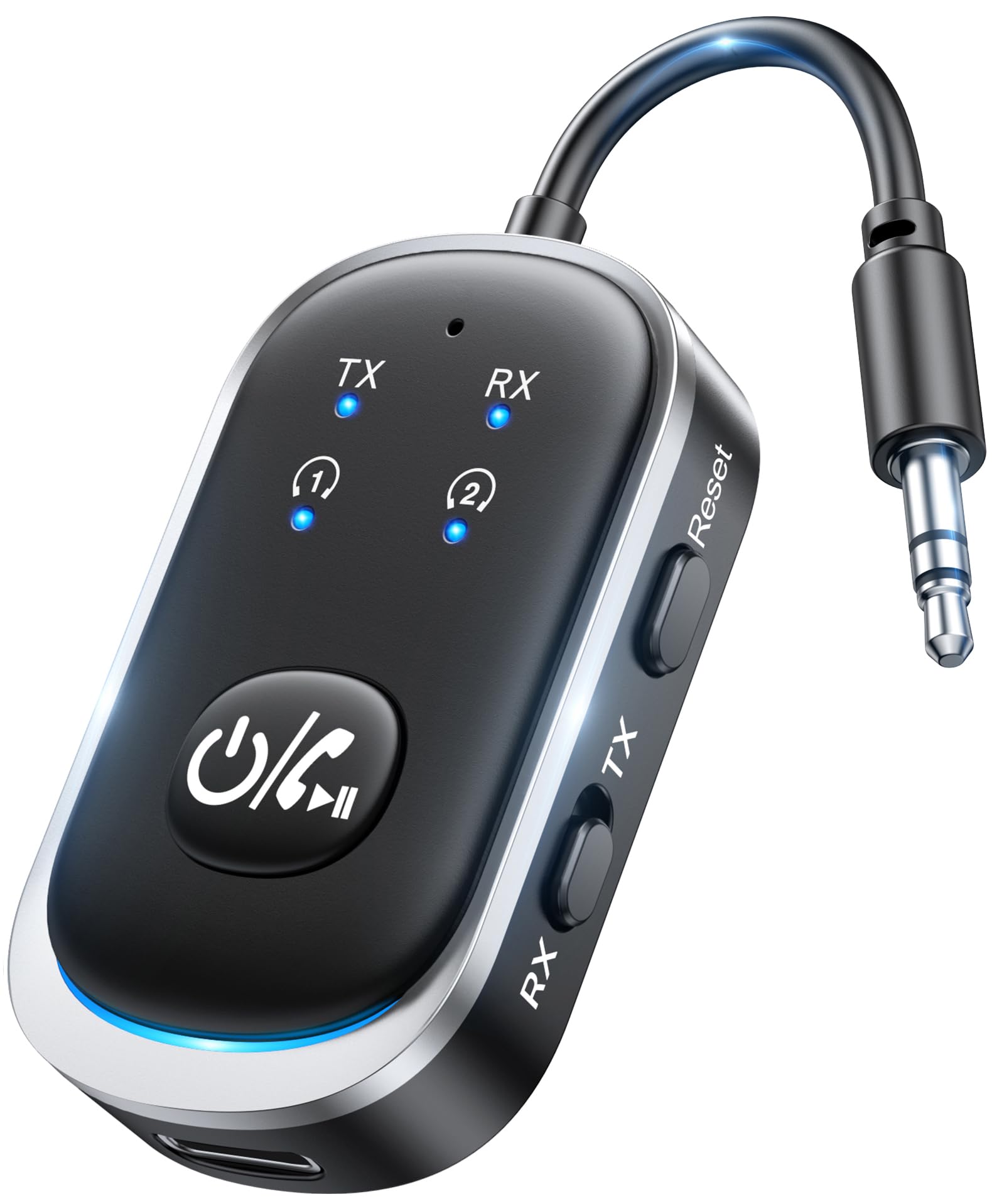 Photo 1 of RIWUSI 2 in 1 Bluetooth Transmitter Receiver, Wireless Bluetooth 5.3 Adapter - Dual Pairs for AirPods, All Headphones, Use with 3.5mm Aux Audio Jack on Airplane, Home/Car Stereo, Gym, iPad/Tablets