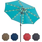 Tempera Solar Patio Umbrella 40 LED Lighted Outdoor Umbrella Table Market Umbrella with Push Button Tilt and Crank, Solar Umbrella with Sturdy Pole&Fade Resistant Canopy, Easy to Set