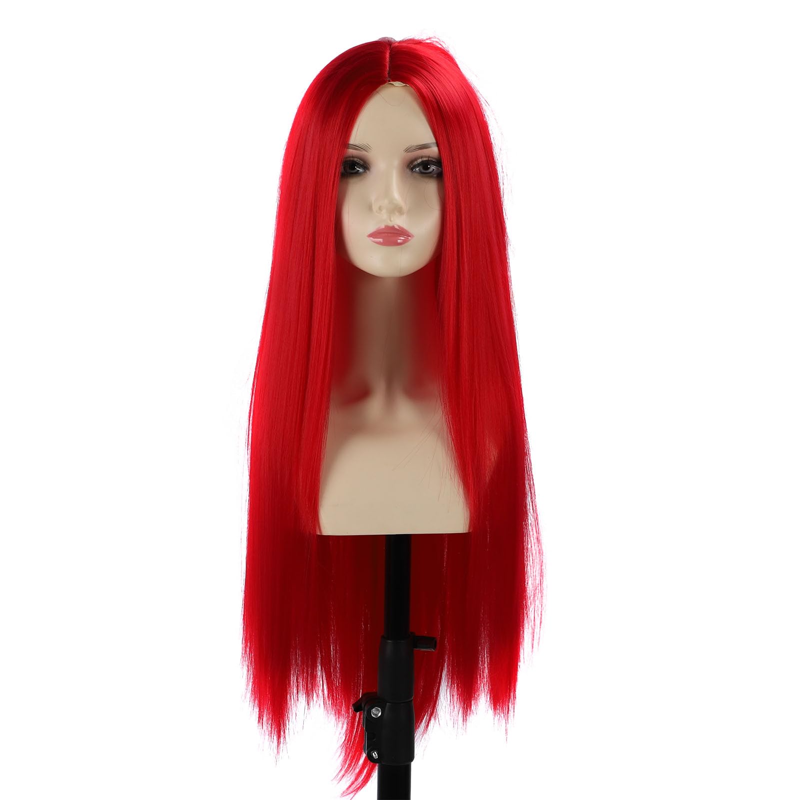 Long Straight High Density Synthetic Hair Wig with Built in Hairnet Heat Resistant for Various Occasions (Deep Red)