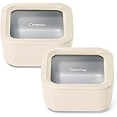 Caraway 2pc Glass Food Storage Set - 4.4 Cup Food Containers (2) - Ceramic Coated - Non Toxic, Non Stick Lunch with Lids - Dishwasher, Oven, & Microwave Safe - Cream
