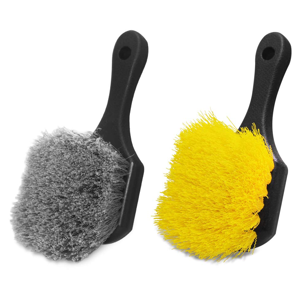 2 Set Wheel & Tire Brush Cleaner for Car, FineGood Wheel Brushes for Cleaning Wheels Auto Wheel Cleaning Brush Kit Bristle Brush Cleaning Tools