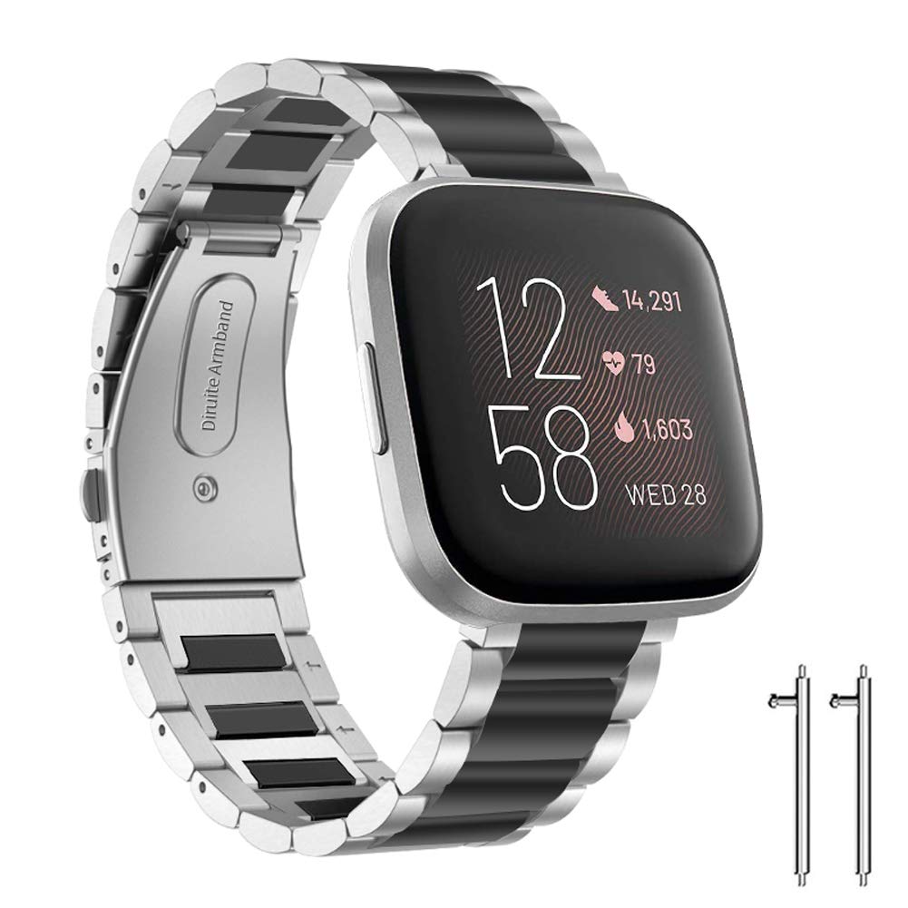 Diruite for Fitbit Versa/Versa 2 Strap,Plating Solid Stainless Steel,Butterfly Double Snap Bracelet Adjustable Replacement Wrist Bands - Mixing