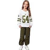 SweatyRocks Girl's 2 Piece Outfits Jersey Y2K Baggy Shirts Graphic Sweatshirt and Cargo Pants Set