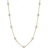 LeCalla 925 Sterling Silver CZ Station Necklace for Women | Italian Round Cubic Zirconia Station Chain Necklace, Made in Italy (16, 18, 20, 24 Inches)