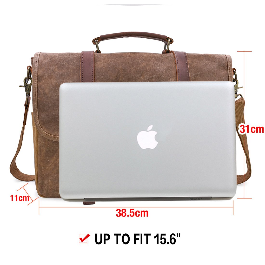 NEWHEY Herren Umhängetaschen Aktentasche Laptoptasche Wasserdichte Canvas Groß Arbeitstasche Messenger Bag Männer Vintage 15.6 Braun 4