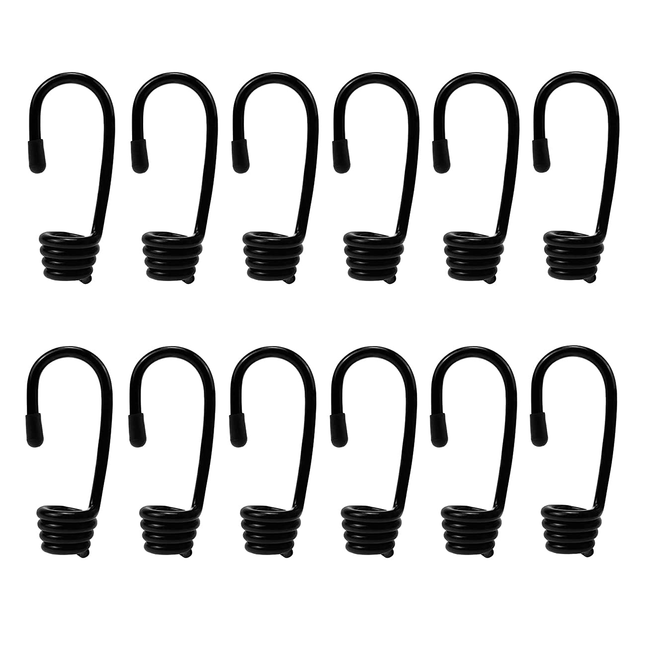 SyiXute 12 Pcs Black Shock Cord Hook 10 X 8 mm,Plastic-Coated Bungee Shock Cord Hook,Spiral Bungee Rope End Rope Hook for Elastic Rope Strapping Tape