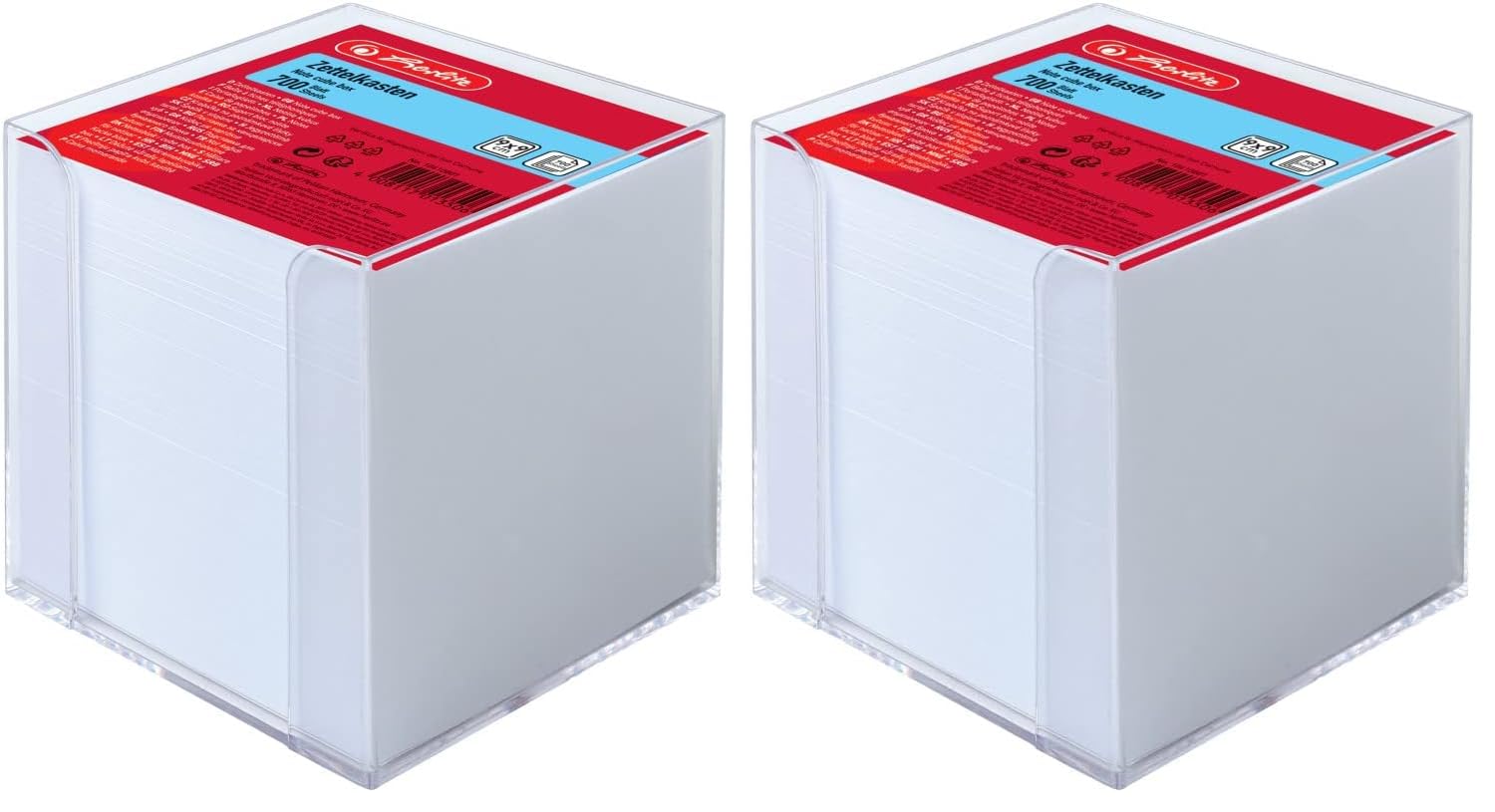 herlitz 9x9x9cm Transparent Cube Note Box with White Sheets (Pack of 2)