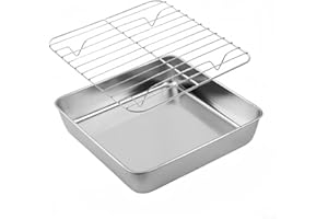Stainless Steel Baking Pan and Roast Turkey Tray with Cooling Rack for Kitchen Oven BBQ and Cake Baking(24CM)