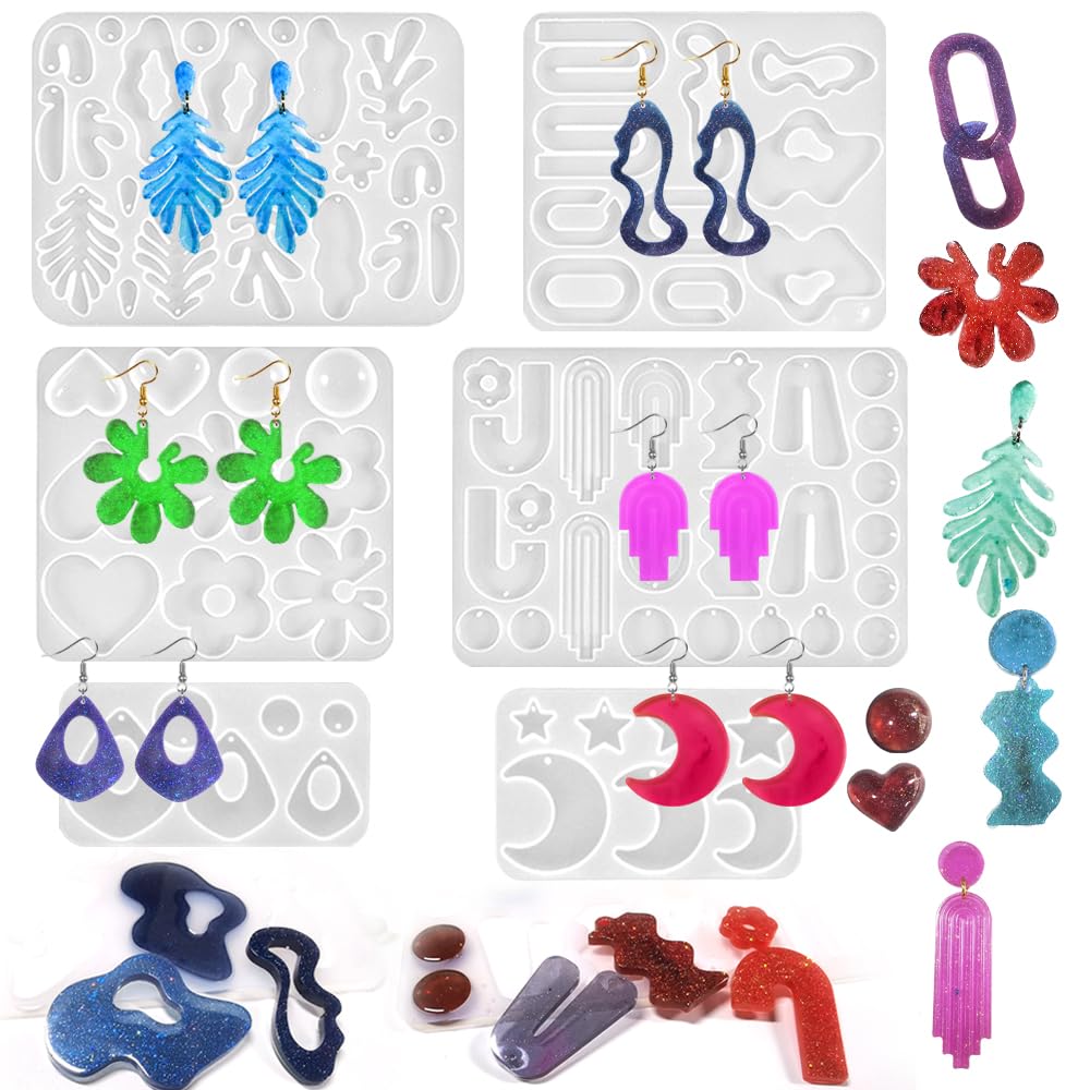 6 Set Jewellery Resin Moulds, FineGood Silicone Moulds for Resin Silicone Resin Earring Moulds DIY Epoxy Resin Moulds for Necklace Pendant Jewellery Making Supplies