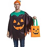 OCTEEN 3PCS Adults Pumpkin Costume For Women - Halloween Poncho With Pumpkin Beret And Candy Bag