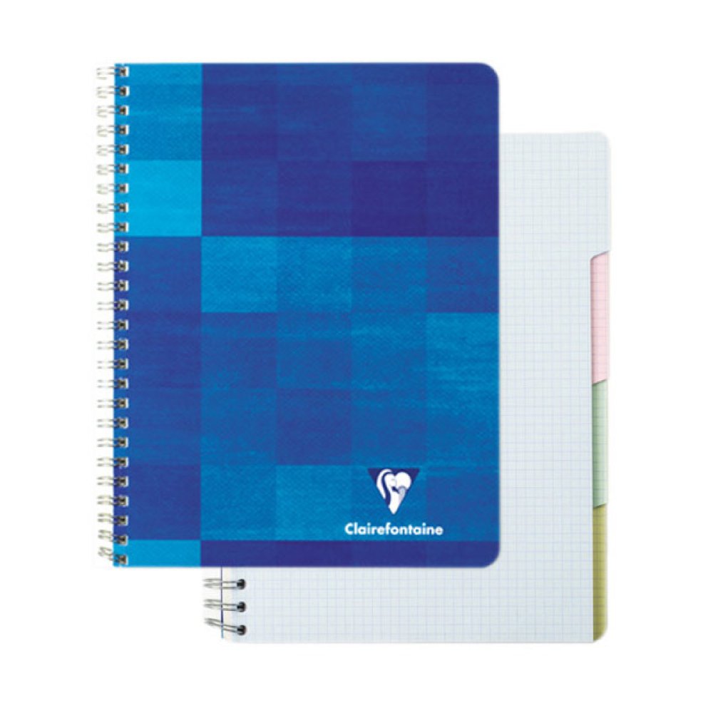 Clairefontaine 8139C A Spiral Index Notebook Blank Tabs- A4 21x29,7 cm - 224 Small Squares Pages - White Paper 90 g - Laminated Card Cover - Random Colour