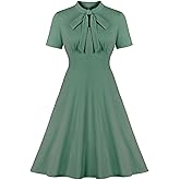 Wellwits Women's Keyhole Tie 1940s Vintage Cocktail Dress