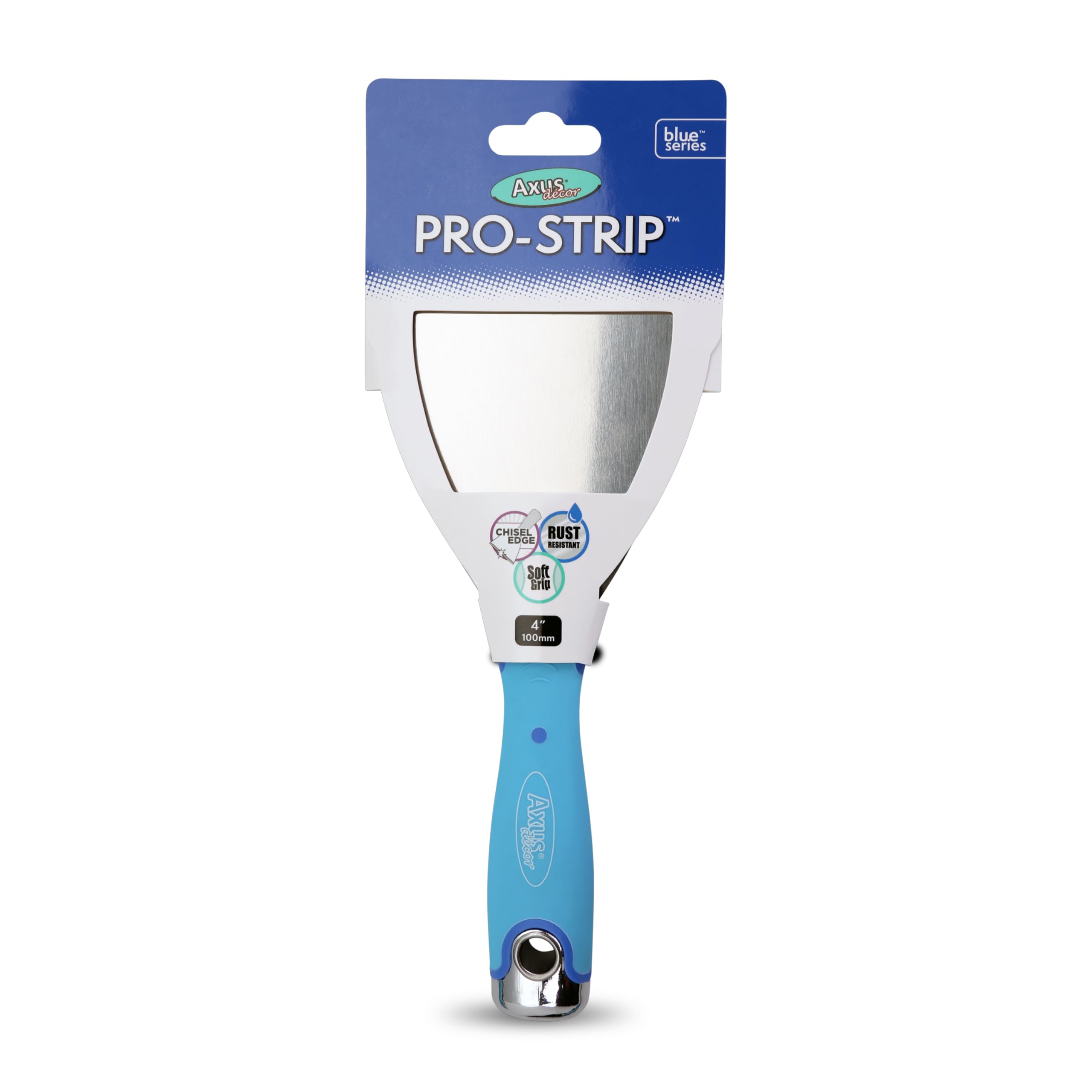 Axus Decor Pro-Strip Scraper (Blue Series) Wallpaper Scraper for Removing Paint and Wallpaper, Ideal for Professional & DIY Projects, Stainless Steel Blade & Rubberized Handle - 4 Inch/ 100mm