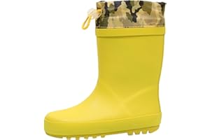 WTW Fleece Lined Todder Kids Rubber Rain Boots - Waterproof Warm Winter Outdoor Shoes for Girls Boys, Adjustable Drawstring, Non-Slip for Hiking and Adventures