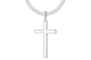 Eterjew S925 Sterling Silver Cross Necklace for Men, 18k Gold Plated and Sterling Silver Cross Necklace with World-class Craft 4mm Cuban Link Chain for Men Boys Women, Durable, Colorfast 16-26 Inch