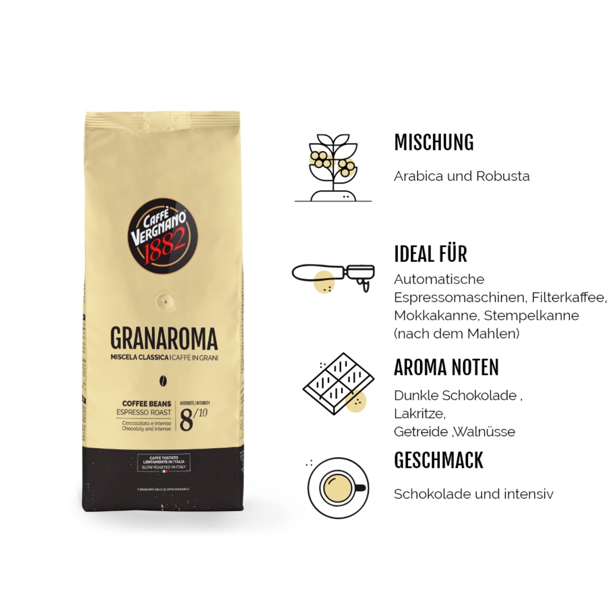Caffè Vergnano 1882 Kaffeebohnen Granaroma - 1 Kg (1er Pack) 4