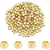 PH PandaHall 200pcs 3mm Cube Beads 18K Gold Plated Beads Spacers Brass Cornerless Cube Metal Bead Small Square Loose Spacers for DIY Crafts Stackable Bracelet Necklace Earring Jewelry Making