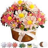 BAZIMA DIY Felt Flower Art Craft Kit, DIY Daisy Pot Bonsai Kit, 33 Daisies, Floral Gifts, Beginner Craft Kit, Arrange Pre-Cut Flowers and Foliage