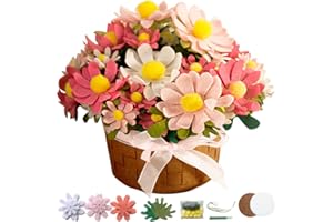 BAZIMA ALICE DIY Felt Flower Art Craft Kit, DIY Felt Colorful Daisy Pot Bonsai Kit, 33 Daisies,Floral Gifts,Beginner Craft Kit,Arrange Pre-Cut Felt Flowers and Foliage
