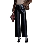 HaoMay Women's Faux Leather Pants Straight Wide Leg PU Trousers with Pockets