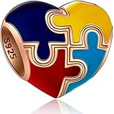 Autism Awareness Charm for European DIY Bracelet, 925 Sterling Silver Puzzle Piece Enamel Charms, Live Love Laugh Charms, I Love You Dangle, Love Letter and Ribbon Bow Beads, for Family/Couple/Friend
