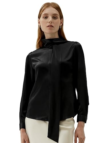 LilySilk Bow-tie Neck Silk Blouse for Women Long Sleeve Ladies Tops Buttons  VintageReal Silk Shirts (Black, X-Large) in Kuwait Whizz Blouses