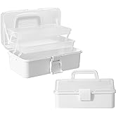 Flower River 11(in) Versatile Three-Layer Folding Organizer Box,Ideal for Art & Crafts,Toys,Sewing Supplies,Jewelry and Tools,Storage with Dual Trays,Elegant White