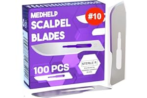MedHelp Disposable Scalpel Blade #10 Pack of 100, Size 10 Surgical Blades, High Carbon Steel Dermaplane Blades. Individually Wrapped, Sterile