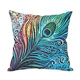 Beautiful Peacock Tail Personalized 18x18 Inch Square Cotton Blend Linen Throw Pillow Case Decor Cushion Covers Beige