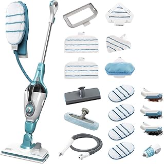 Black+Decker 17in1 Dampfbesen FSMH1321JMD & Dampfhandschuh SteaMitt – Dampf Reiniger für Boden, Fenster uvm. & Textilien und Polstermöbel-Auffrischung – Automatische Dampfmengen-Einstellung – 1300 W