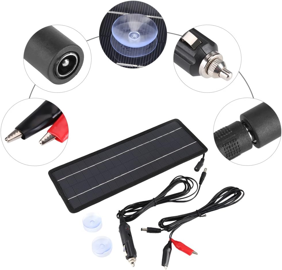 Fdit 12V 4.5W High Efficiency Portable Solar Panel Battery Trickle Charger with Suction Cup Cigarette Adapter Clips Backup for Car Motor Power - Image 5