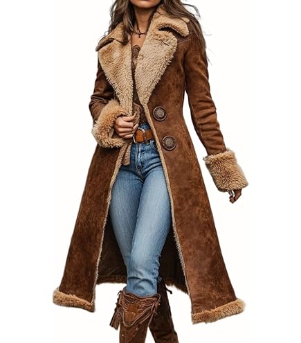 TACSTRUN Women's 70s Vintage Western Sherpa Fleece Lined Jacket