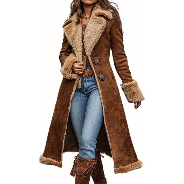 TACSTRUN Women's 70s Vintage Western Sherpa Fleece Lined Jacket