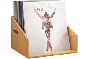 AEEHFENG Vinyl Record Storage Visual Record Crates Album Storage for Vinyl Records Bamboo Record Holder with Handles Great for Record Album Magazine Storage Holds Up to 65 Records