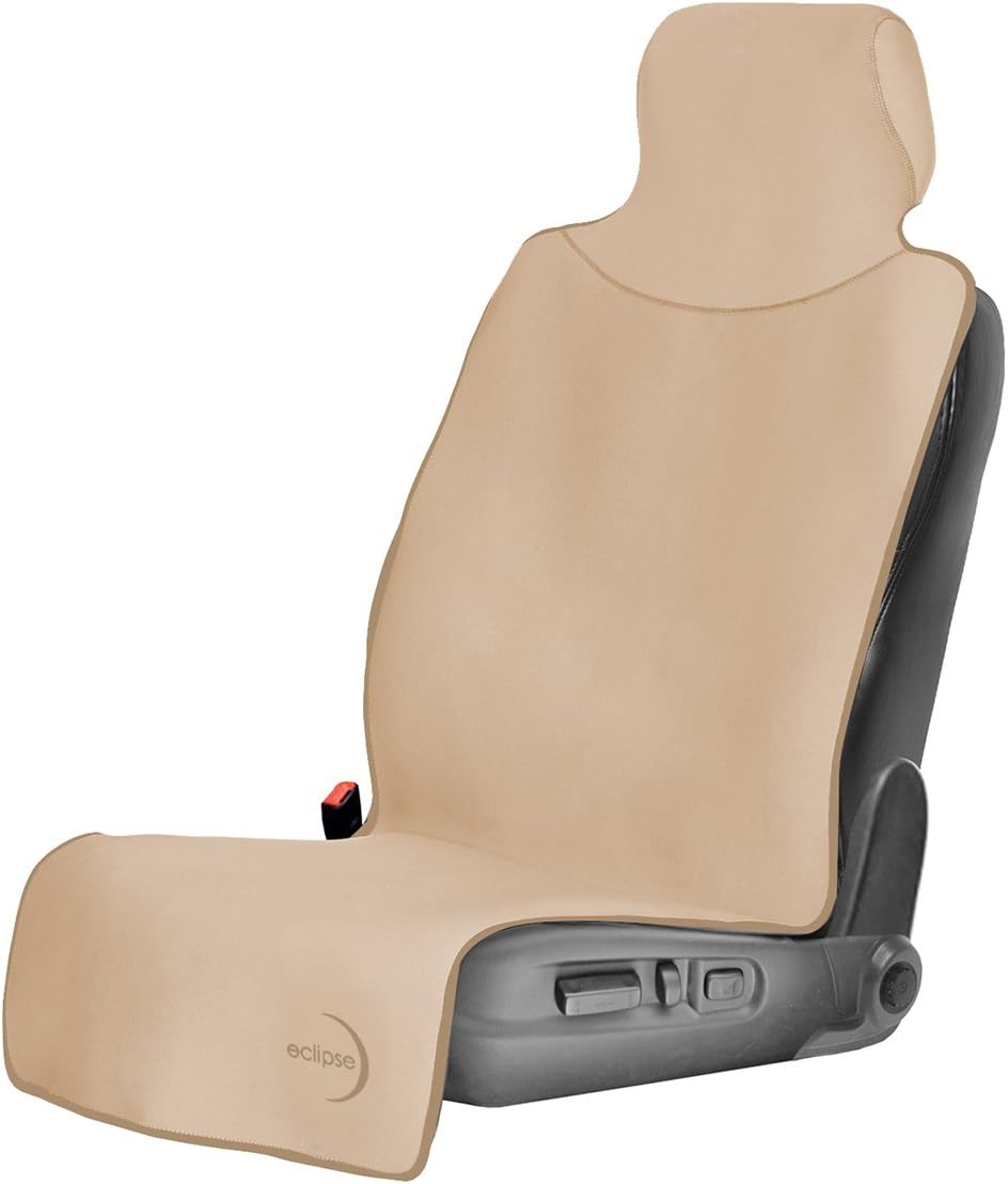 Car Seat Cover with New Style Premium Backing - Shield Your Seat from Sweat, Stains, Smell - Waterproof with Universal Fit for Cars, Trucks, SUVs (Tan with Tan Trim/White Backing)