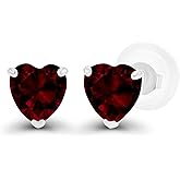 Solid 14K Gold 4mm Heart Genuine Birthstone Stud Earrings For Women | Hypoallergenic Studs | Natural or Created Gemstone Stud Earrings For Women