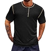 Runcati Mens Henley Shirts Short Sleeve Casual Lightweight Stretchy Basic Tee Summer Vintage T-Shirts