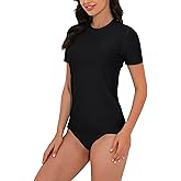 QOMEWA Women's Rash Guard UPF 50+ Short Sleeve Swim Shirts Quick Dry Swimsuit Top UV Sun Protection Bathing Suit Top