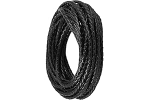 CALFOVERA 5 Yards Genuine Leather Bolo Tie Cord for Jewelry Making 3MM Round Black Braided Woven Real Leather String Lace Rope Cording Folded for Crafting Necklace Bracelets Braiding Wraps Beading