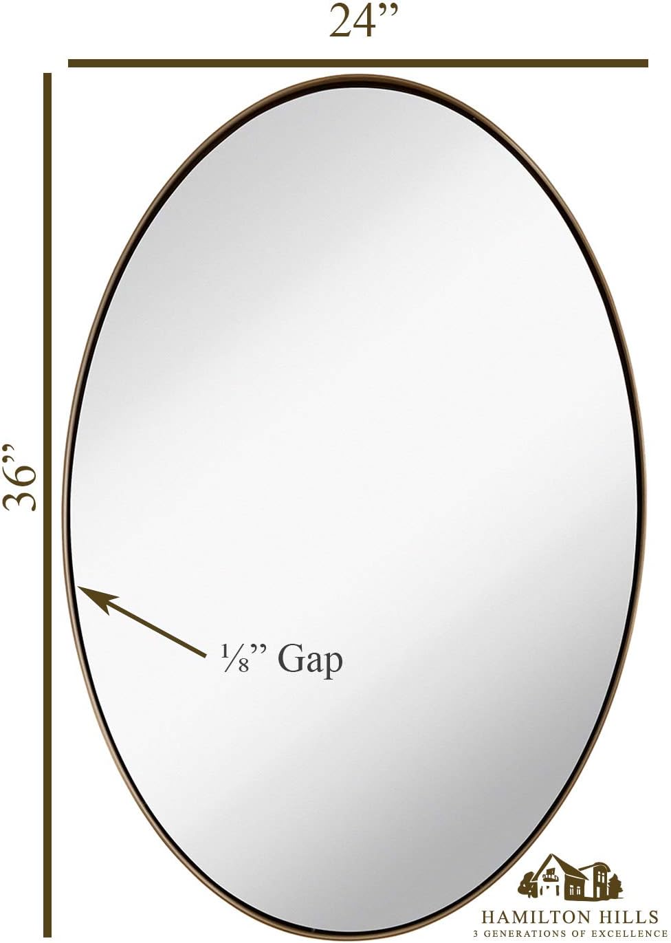 Hamilton Hills Contemporary Brushed Metal Wall Mirror | Oval Gold Framed Rounded Deep Set Design | Mirrored Hangs Horizontal or Vertical (24" x 36"): Home & Kitchen
